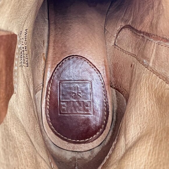 Frye Reina Women Size 5.5M Brown Cognac Suede Side Zip Heel Block Ankle Boot - Picture 14 of 16
